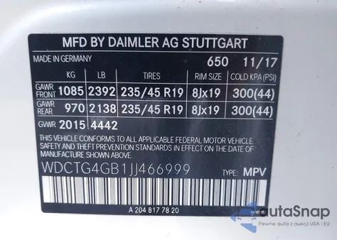 2018 Mercedes-Benz Gla 250 4Matic из США, поврежденный, VIN WDCTG4GB1JJ466999